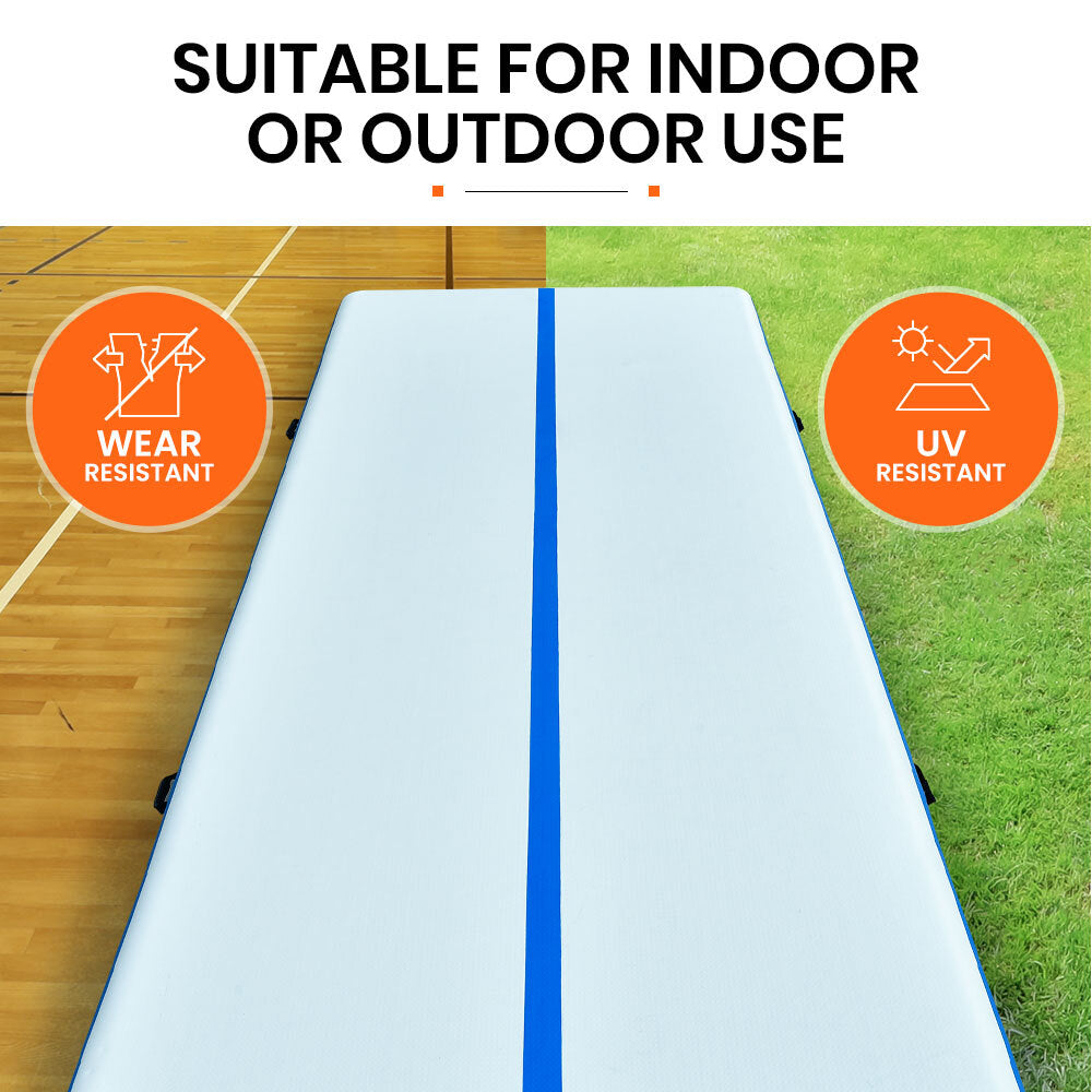 PROFLEX 800x100x20cm Inflatable Air Track Mat Tumbling Gymnastics, Blue & White (No Pump)