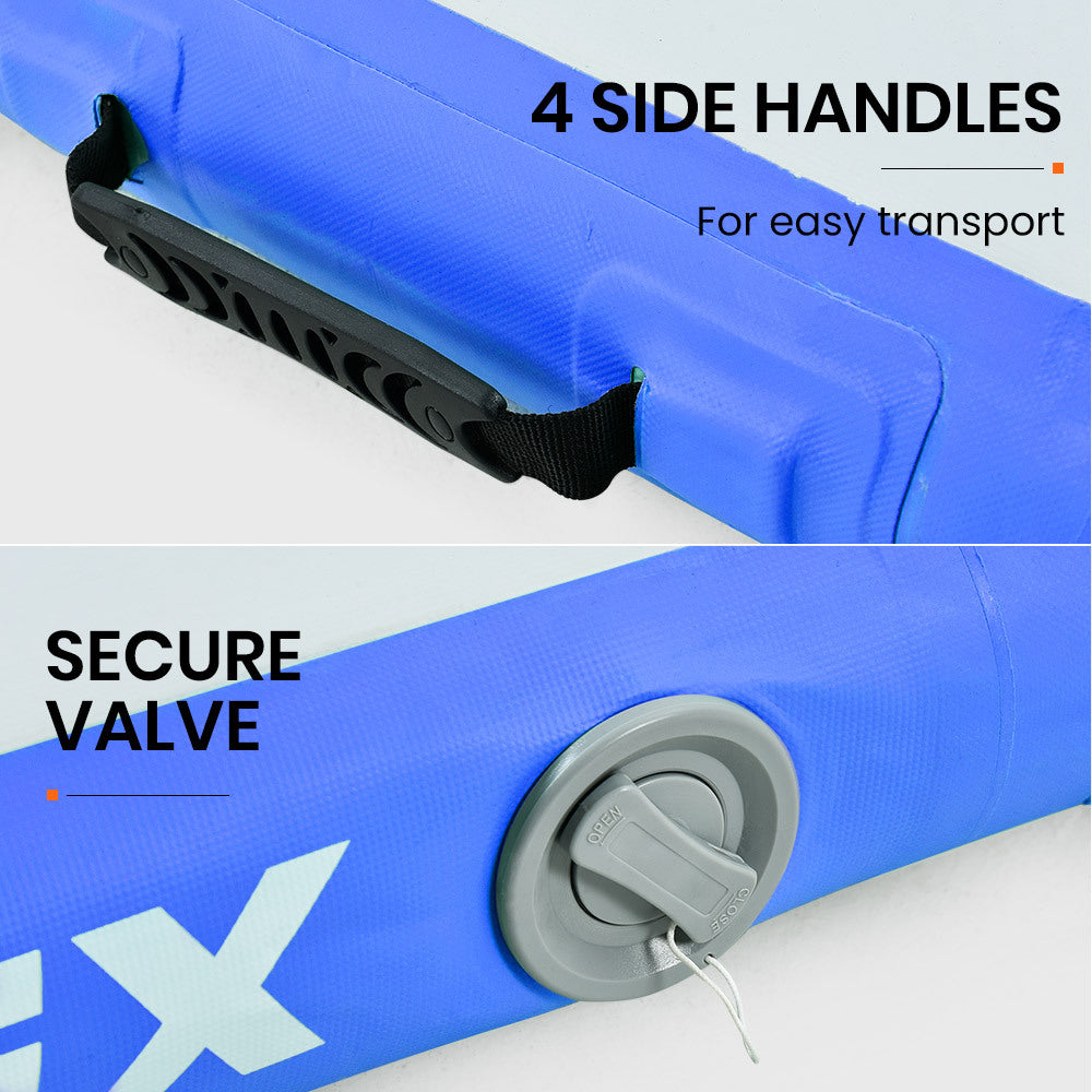 PROFLEX 400x100x10cm Inflatable Air Track Mat Tumbling Gymnastics, Blue & White, with Electric Pump