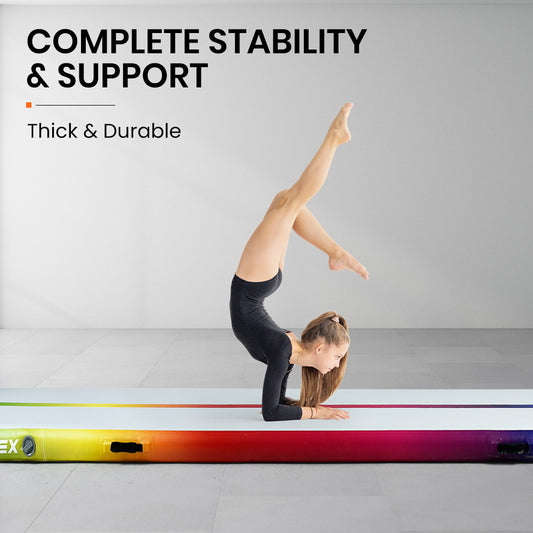 PROFLEX 400x100x10cm Inflatable Air Track Mat Tumbling Gymnastics, Multi-Coloured, with Electric Pump