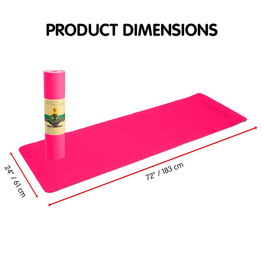 Powertrain Dual Layer 8mm Yoga Mat | Hot Pink | Non-slip Surface And Carry Strap For Ultimate Comfort And Portability