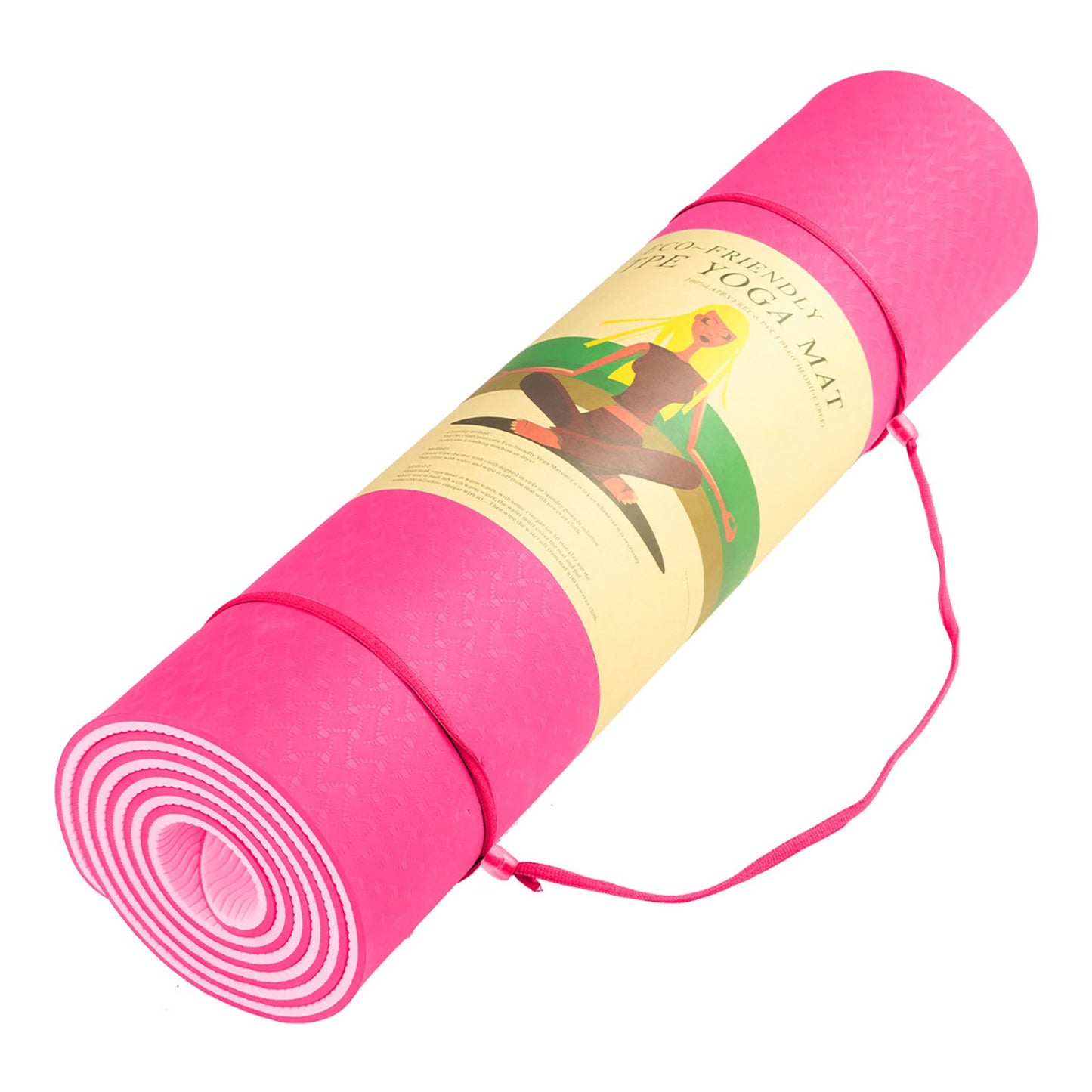 Powertrain Dual Layer 8mm Yoga Mat | Hot Pink | Non-slip Surface And Carry Strap For Ultimate Comfort And Portability