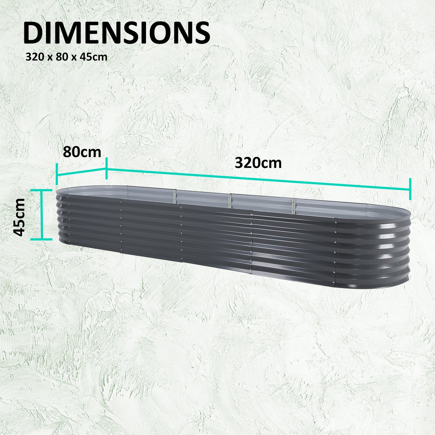 2X Raised Garden Bed Galvanised Steel Planter Oval 320 x 80 x 45cm GREY