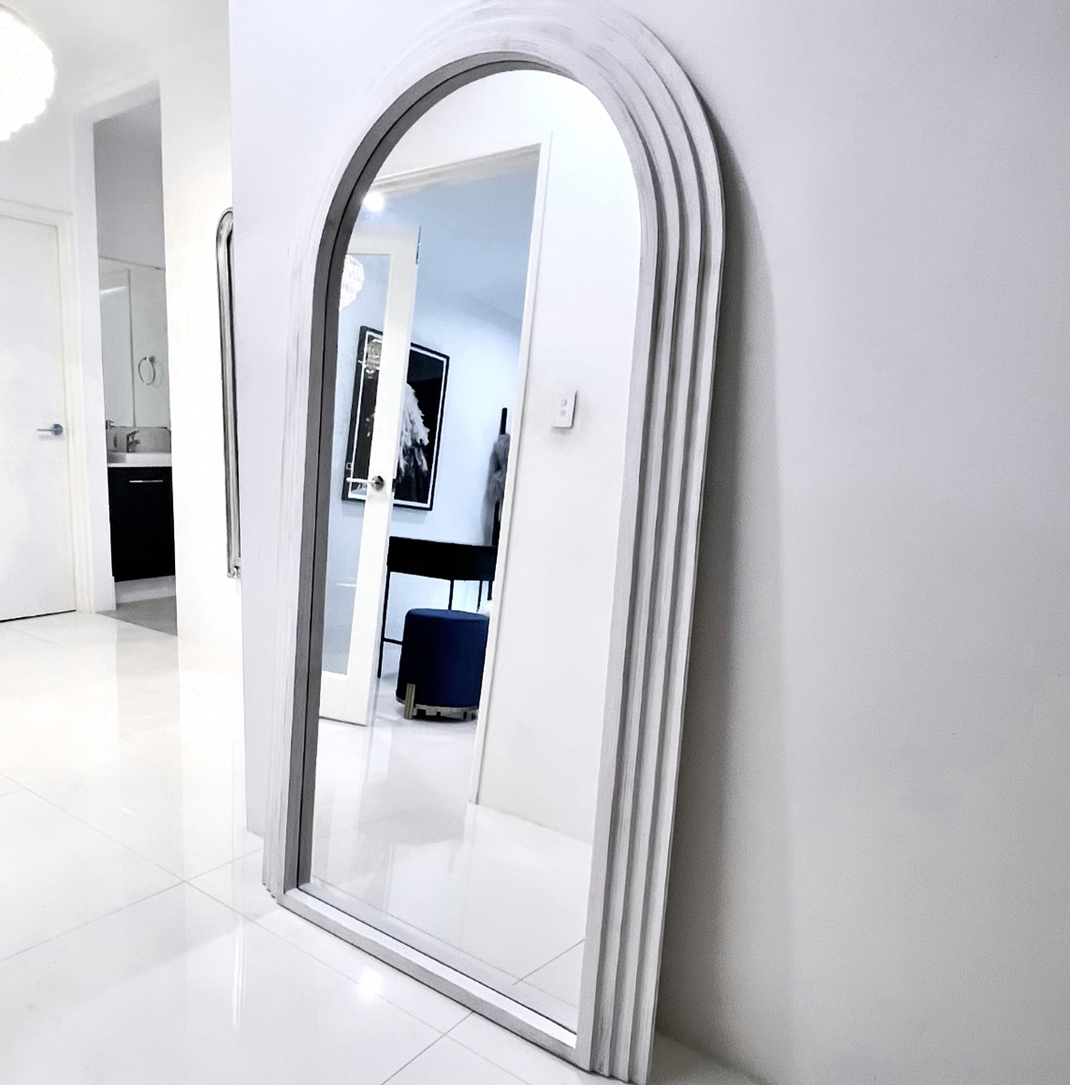 Interior Ave -Sierra Arched Step Mirror - Beach White - Large Full Length Mirror