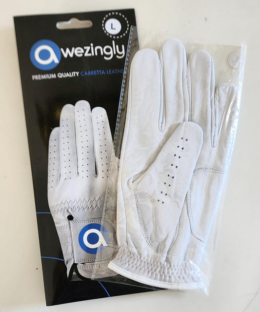 Awezingly Premium Quality Cabretta Leather Golf Glove for Men - White (XL)
