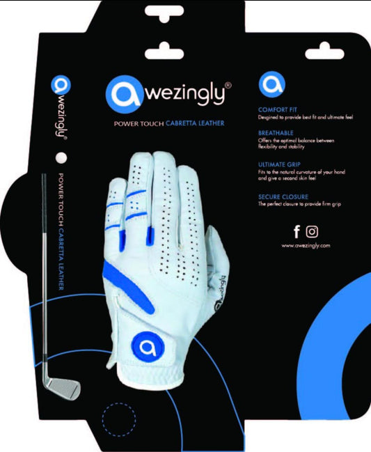 Awezingly Power Touch Cabretta Leather Golf Glove for Men - White (S)