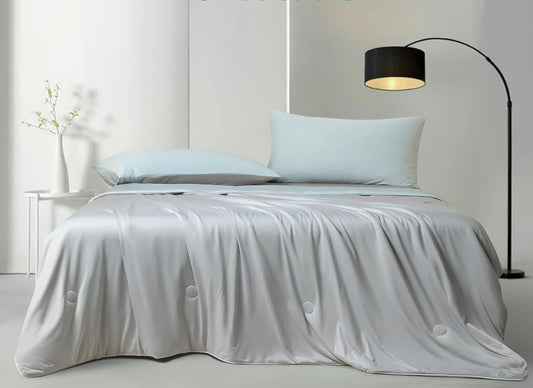 Ice Cooling Reversible Summer Comforter Blanket (Blue and Grey, Queen/King)