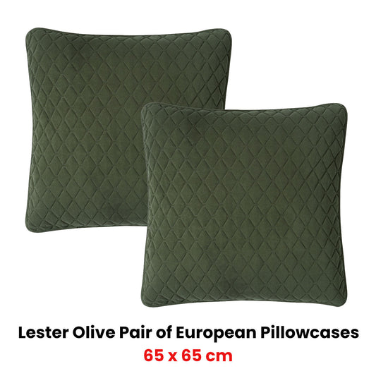 Bianca Pair of Lester Olive Velvet European Pillowcases 65 x 65cm