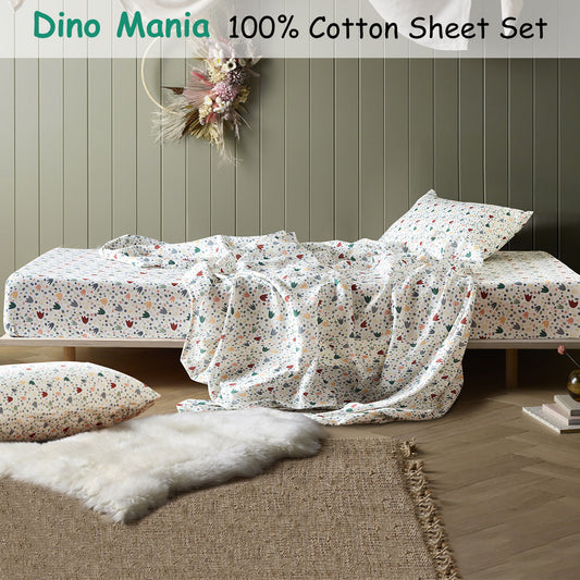 Happy Kids Dino Mania Green Cotton Sheet Set Double