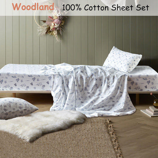 Happy Kids Woodland White Cotton Sheet Set Double