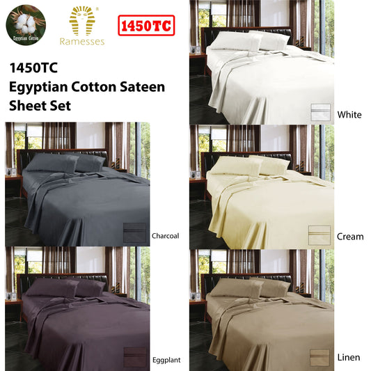 Ramesses 1450TC Egyptian Cotton Sateen Sheet Set White Queen