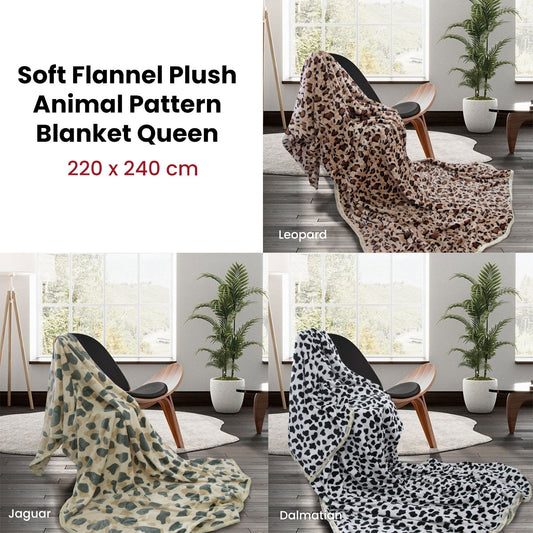 Animal Pattern Soft Flannel Plush Queen Size Blanket 220 x 240cm Jaguar