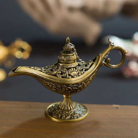 Metal Aladdin Magic Lamp Aromatherapy Home Decor Gift - Silver