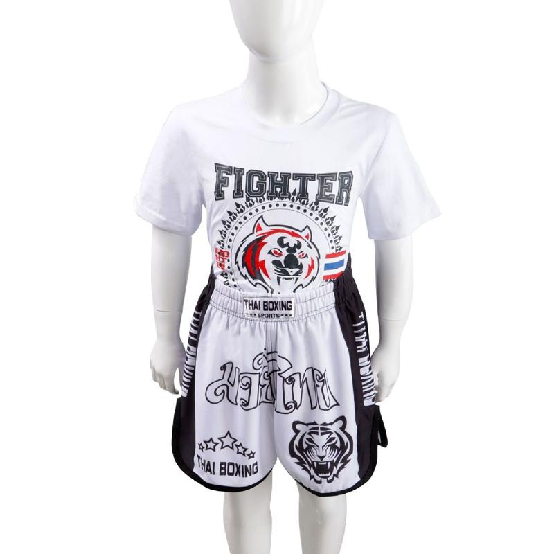 Kids Boxing Set - Sparring Shorts And Tights - Bright Green - Hit Red - Xl