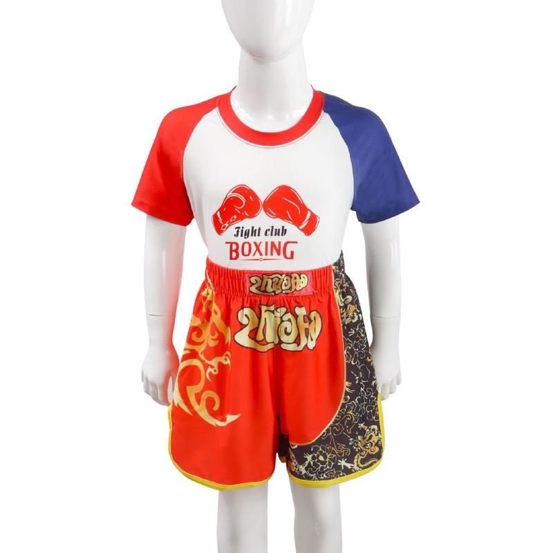 Kids Boxing Set - Sparring Shorts And Tights - Bright Green - Fiht Red Blue Spliced - Xl