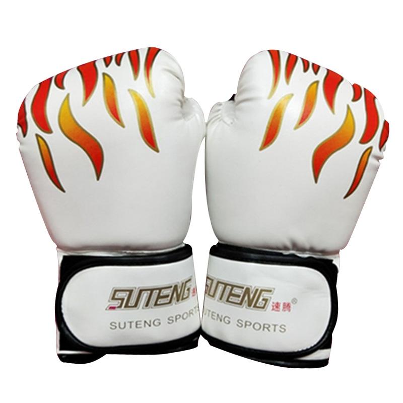 Adult Flame Pattern Pu Leather Boxing Gloves - Fitness - Red