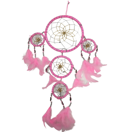 DREAM CATCHER Ornament Beads Beautiful with Natural Feathers 45cm - Pink