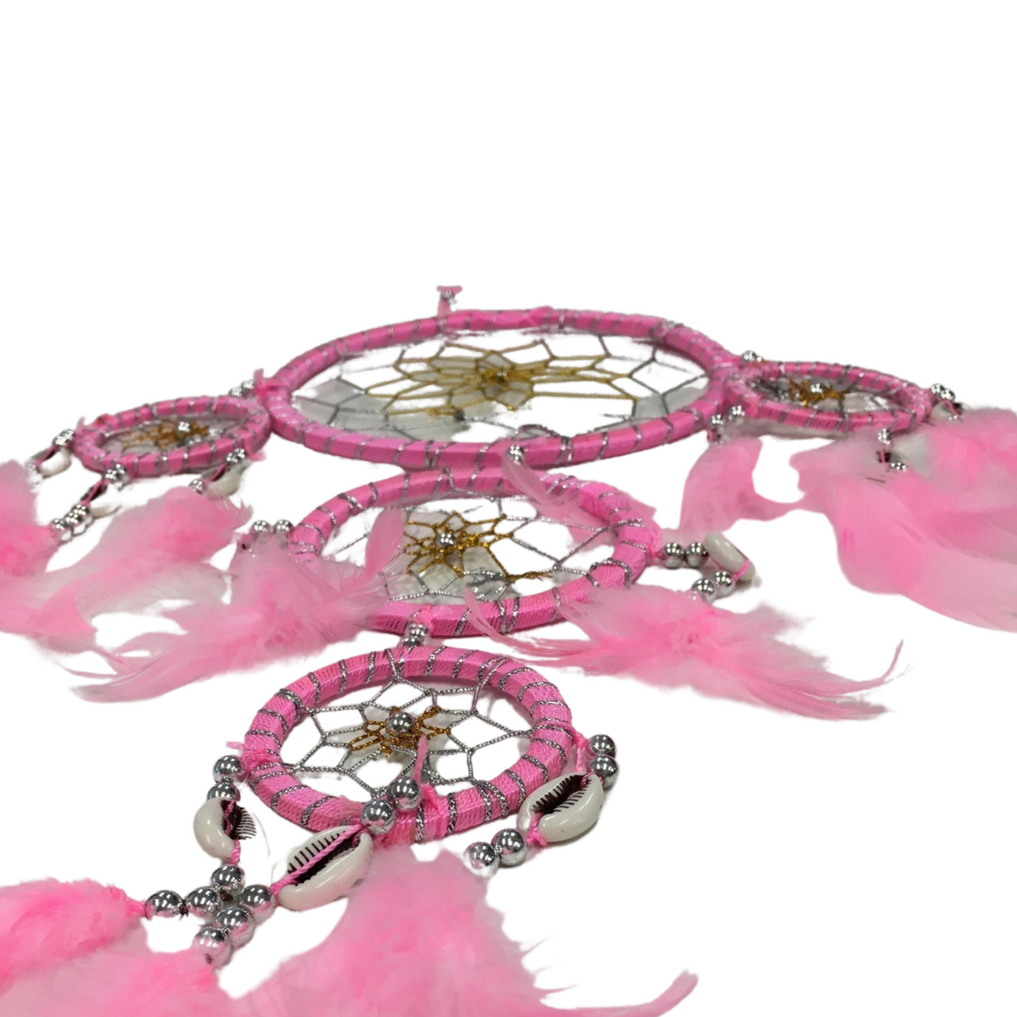 DREAM CATCHER Ornament Beads Beautiful with Natural Feathers 45cm - Pink