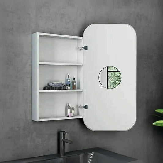 Rectangle Wall Hung Bathroom Mirror Shaving Cabinet Vanity Matte White
