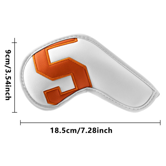 White covers with Laser numbers, Premium PU Leather Golf Iron Headcover Set (10pcs) | Numbered 4-9, P, S, A, X | Protective Club Covers for Irons