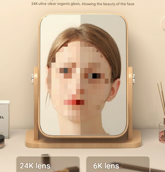 Cartoon Bear Ear Glasses Tabletop Makeup Mirror - Large Wooden Swivel Vanity Mirror for Desk