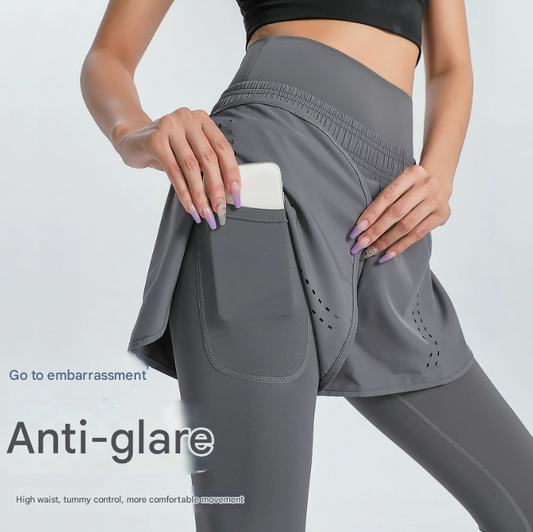 XXXXL Navy Blue Women's High-Waist Athletic Skort with Built-In Shorts - Breathable Quick-Dry Running Skirt with Phone Pocket