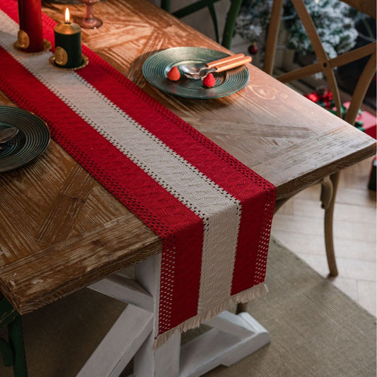 Red Twisted Red Whiskers Table Flag Vintage-Inspired Chinese Table Runner with Retro Ambiance - 30x200cm New Style Tea Flag for TV Cabinet and Festival Decor