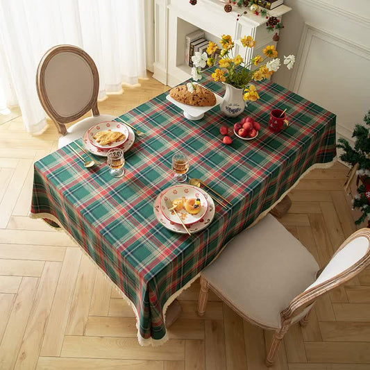 Vintage Plaid Fabric Tablecloth | Classic English Red and Green Plaid Tablecloth for Dining Table and Party Decoration 120*120cm