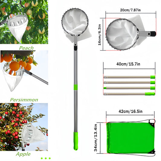 Telescoping Fruit Picker - Apple, Peach, Persimmon Harvesting Tool with Collection Bag, High Reach Fruit Catcher 3.2m