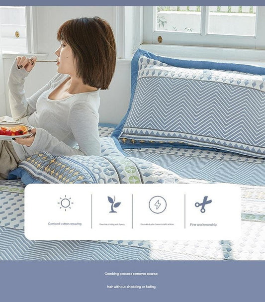 Blue rhombus Soft Cotton Gauze Pillowcase Set - Breathable, Non-slip, Extra Large (Pillow Core Not Included)56x80cm