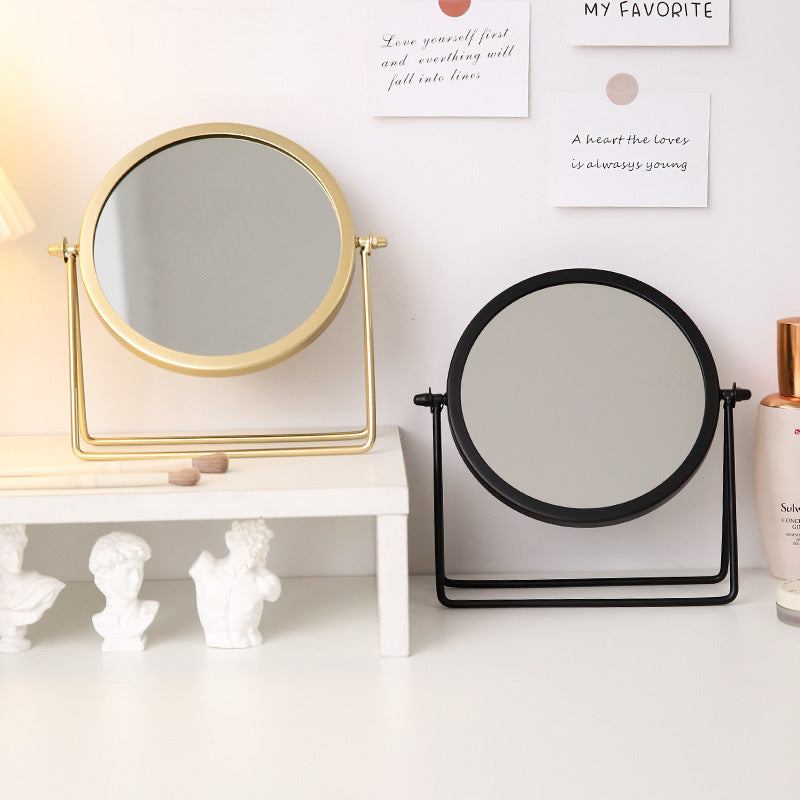 Black Rotating Tabletop Makeup Mirror - 360º Swivel Vanity Mirror for Bedroom & Desk