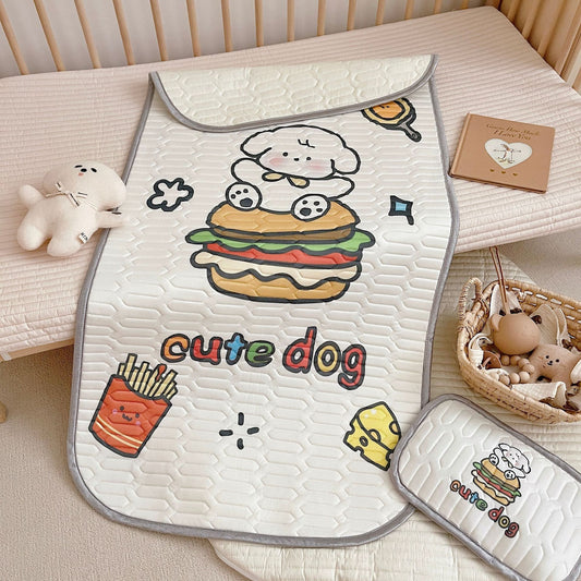 Cute Dog Pattern 2 Piece Set Kids Cooling Pad Set – 60x120cm Cartoon Latex Mattress Protector, Pillow