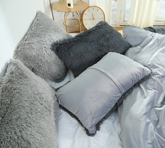 Dark Grey Faux Fur Pillowcase Set - Crystal Velvet Plush Throw Pillow Covers, Bedding Accent (50x70cm, Pair)