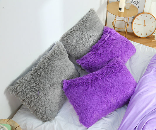 Purple Faux Fur Pillowcase Set - Crystal Velvet Plush Throw Pillow Covers, Bedding Accent (50x70cm, Pair)