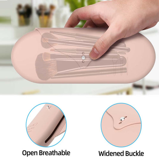 2 Pcs Pink Elegant Silicone Makeup Brush Storage Case - Travel-Friendly, Dustproof, and Multi-Functional