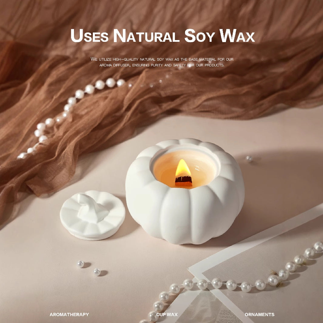 (Ebony Sandalwood)Ceramic Pumpkin Candle with Lid - Home Decor and Gift Ideas