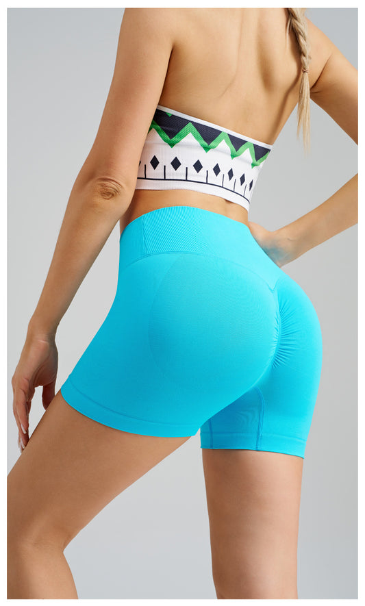 Colorful Blue Yoga Shorts - Seamless, High Waist, Tummy Control Size S