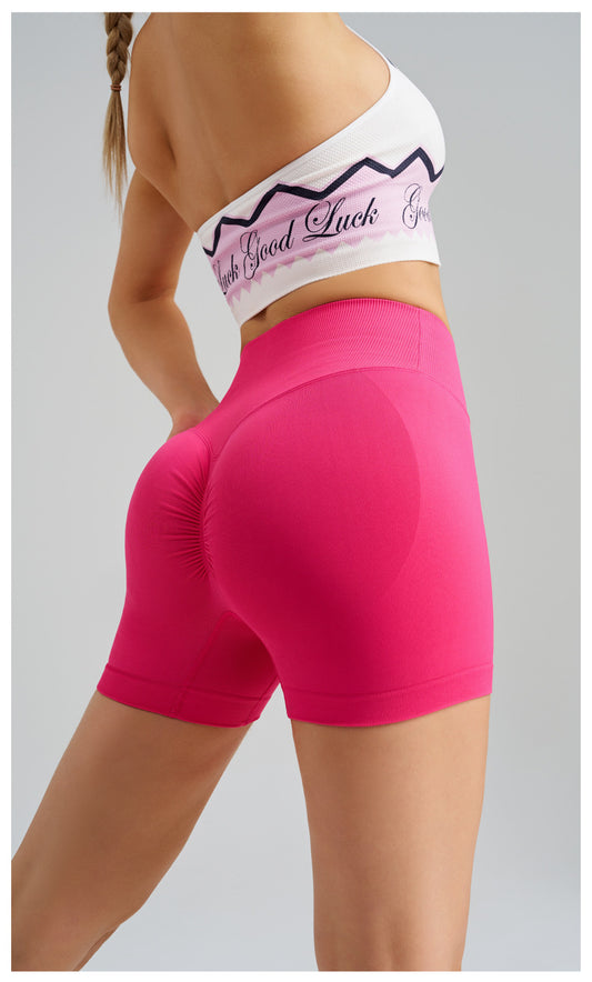 Rose Red Yoga Shorts - Seamless, High Waist, Tummy Control Size L