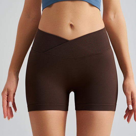 Dark Brown Yoga Shorts - Seamless, High Waist, Tummy Control Size M
