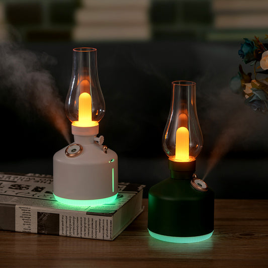 Black Retro Kerosene Lamp Humidifier - Rechargeable Cool Mist Maker with Dimmable Light