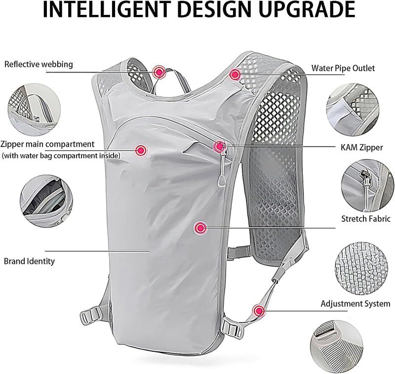 Grey Lightweight Hydration Vest Pack - Breathable Running & Cycling Backpack