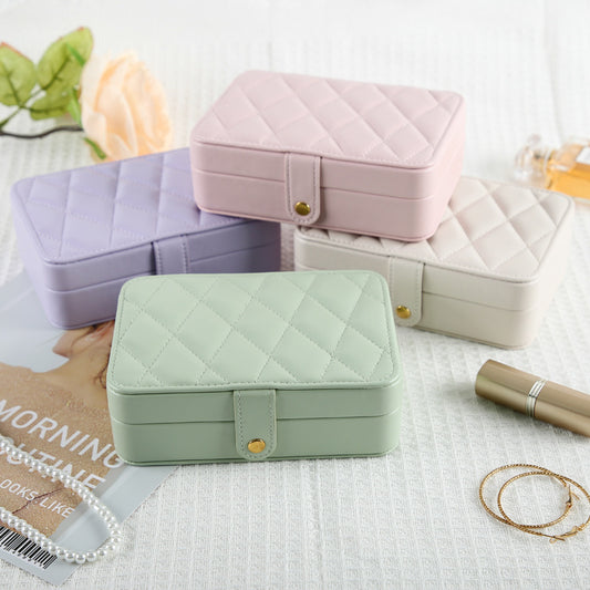 Beige Elegant Quilted PU Leather Jewelry Box - Portable Organizer for Travel & Home