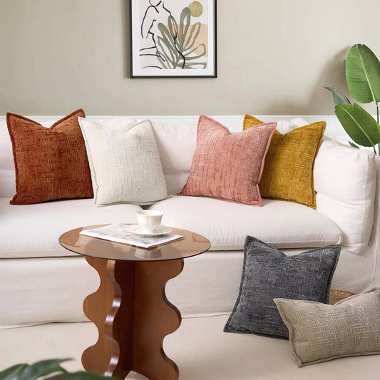 Khaki Chenille Crosshatch Textured Pillow Covers Set of 2 - Modern Minimalist Sofa Bed Cushion Covers 45x45cm & 30x50cm(without pillow core)