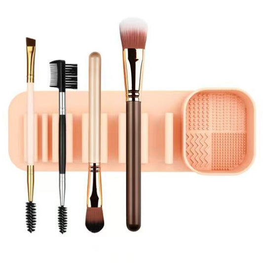 3 Pcs Grey Silicone Makeup Brush Organizer and Cleaning Rack - Wall-Mounted Holder with Brush Cleaning Texture