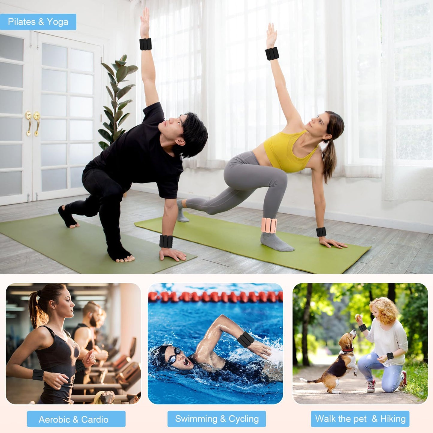 White Adjustable Silicone Wrist & Ankle Weights - 2lb Pair (900g) | Comfortable Fitness Resistance Bands for Workout, Running, Training