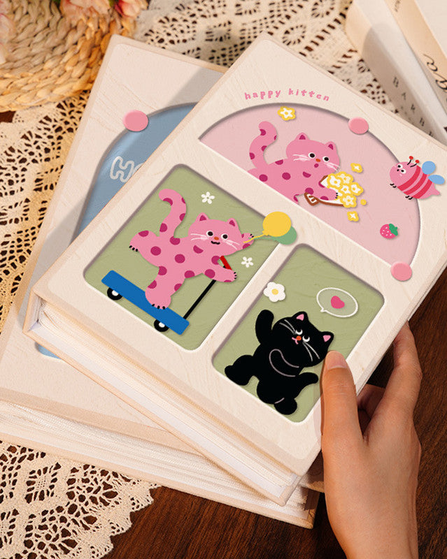 Cover 1 Colorful 7-Inch 100-Photo Cartoon Cat Album - Large Capacity Family Photo Storage Book with Suede and Crystal Cover