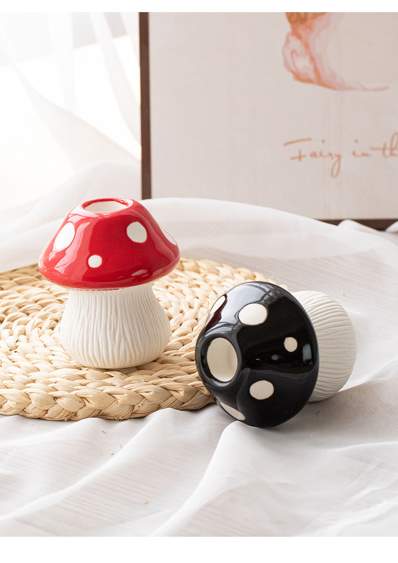 Small Size Red Whimsical Ceramic Mushroom Vase - Decorative Floral & Hydroponic Planter