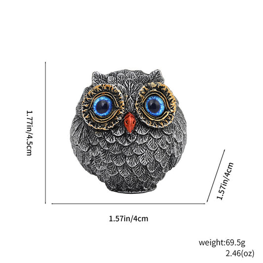 3Pcs Blue Small Decorative Resin Owl Figurine - Textured Statue with Blue Eyes