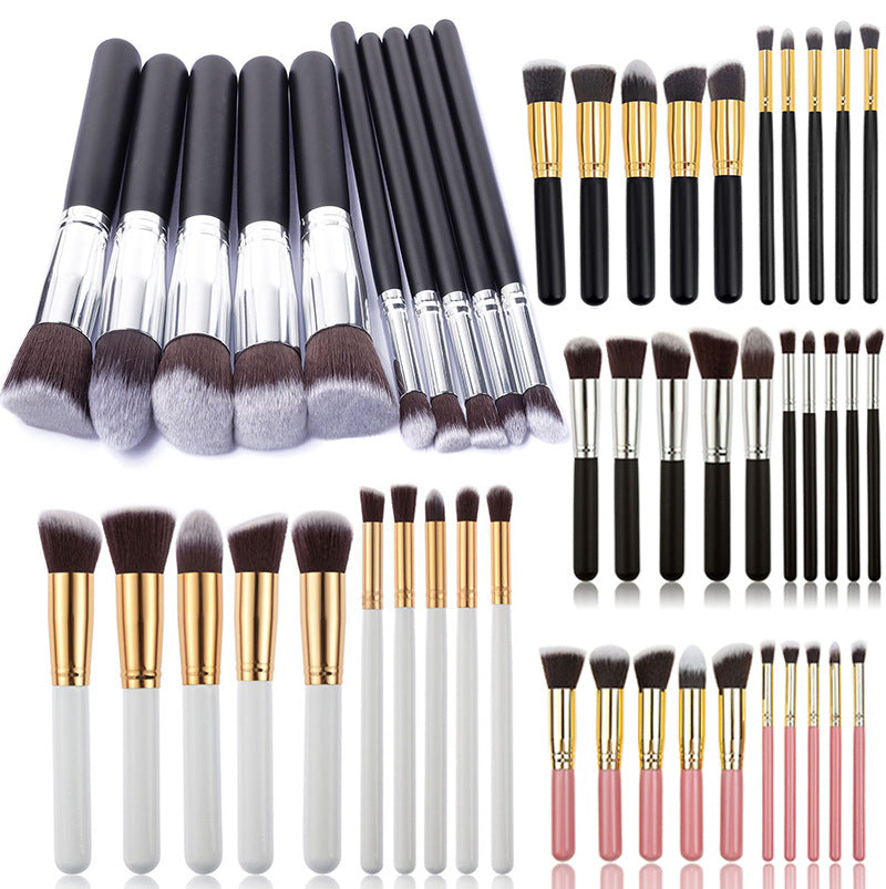 10-Piece White gold Makeup Brush Set - Large and Small Brushes for Professional Beauty Application