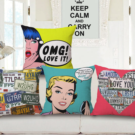 Pop Art Graphic Throw Pillow - Vintage Style Cushion for Home Decor(Yellow)