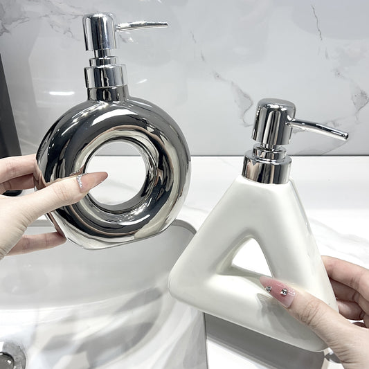 Modern Ceramic Soap & Lotion Dispenser - Unique Geometric Designs, 300ml Capacity(Donut lotion bottle, silver)